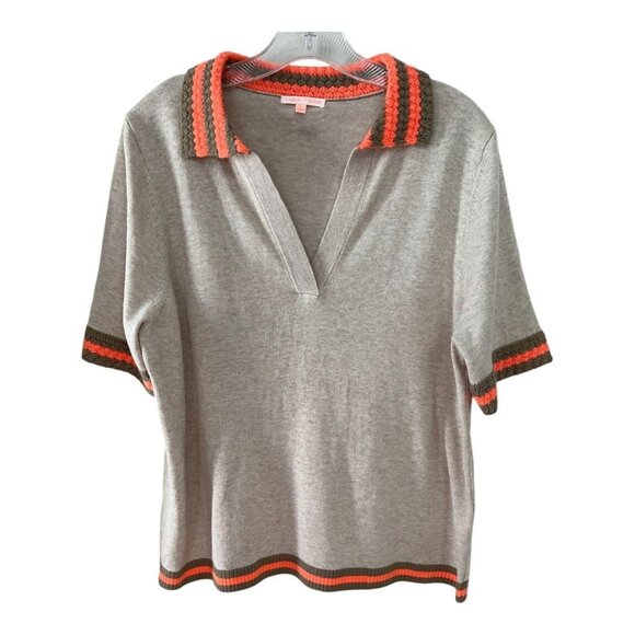 Lisa Todd Knit Polo Top – Beige with Orange Trim – Women’s Size L - Picture 1 of 6